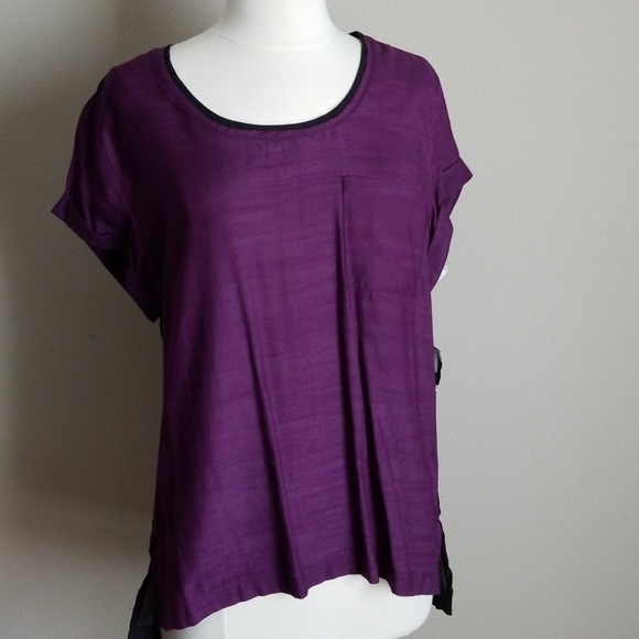 NWT Purple and black short sleeve blouse - Picture 2 of 8